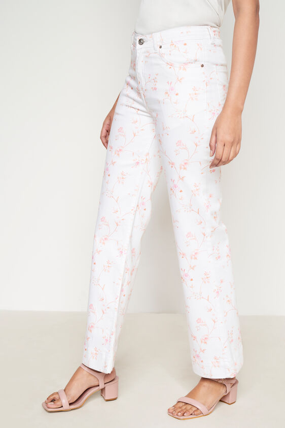 White Printed Straight Bottom, White, image 4